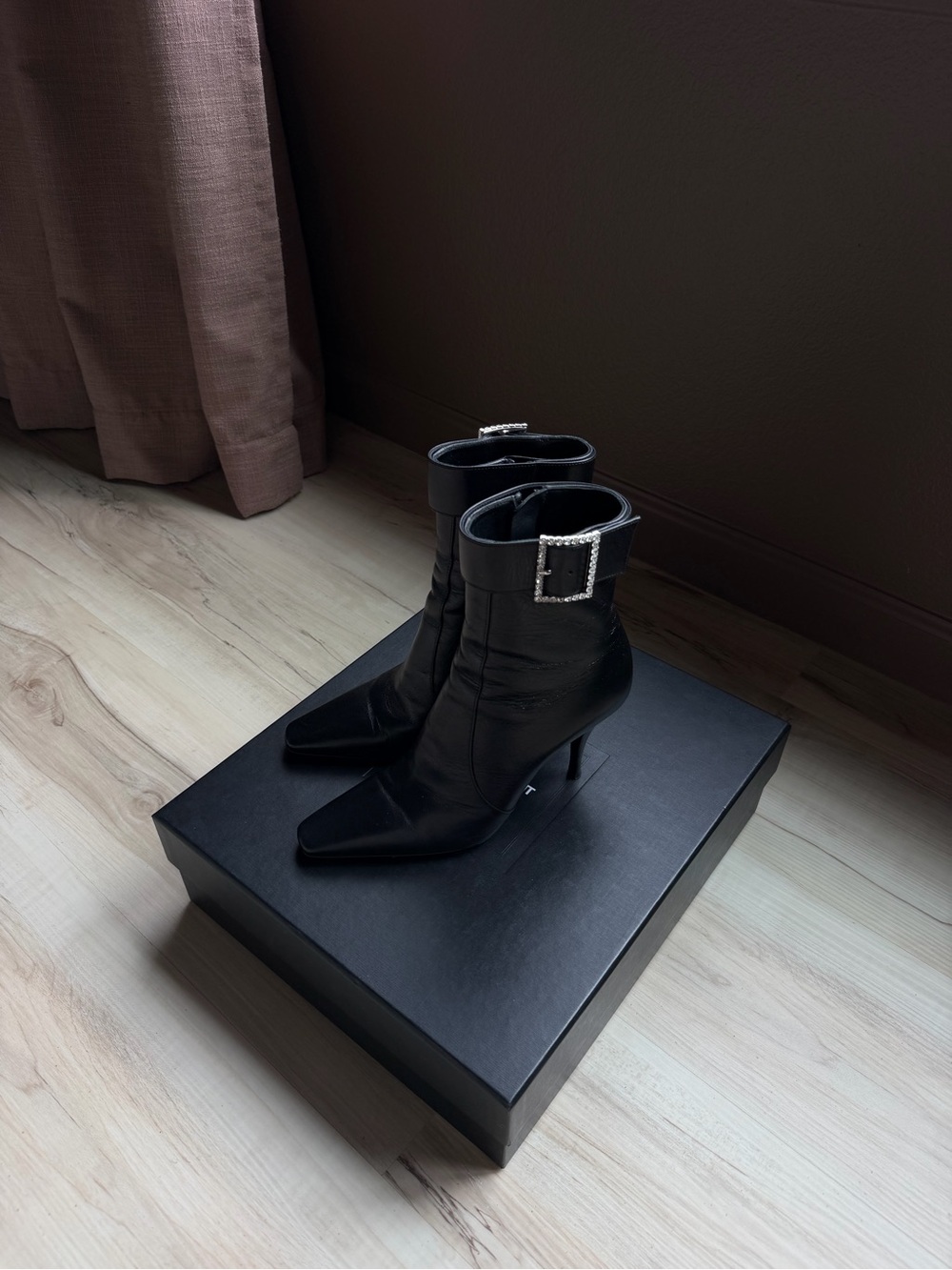 Saint Laurent Black Ankle Boots with Buckle Detail - Women